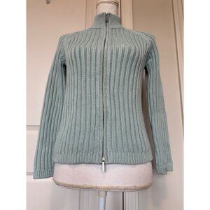 Talbots Petite Zip Front Ribbed Sweater Size S Light Blue Soft Warm HIgh Collar